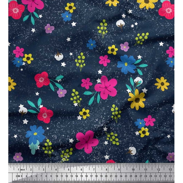 Soimoi polyester Crepe Fabric Artistic Flower Printed Fabric 1 Yard 52 Inch Wide