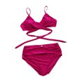 thumbnail image 3 of Faithtur Female Two-Piece Bathing Suit, Solid Color Spaghetti Strap Bikini Tops+ Leopard Print Bikini Panties, S/M/L/XL/XXL, 3 of 6