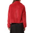 thumbnail image 3 of INSPIRE CHIC Women's Notch Collar Long Sleeve Open Front Faux Fur Fluffy Cropped Jacket Red S, 3 of 6