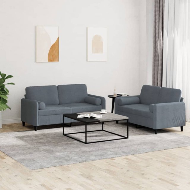 vidaXL Ensemble de Canapé 2 Pcs avec Coussins Velours Gris Foncé