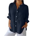 thumbnail image 1 of RKSTN Hauts pour Femmes Couleur Unie Coton et Lin Col Rabattu Chemises à Manches Longues Blouses Décontractées Printemps Été Polyvalentes Amples Grande Taille Hauts pour Femmes, 1 of 5