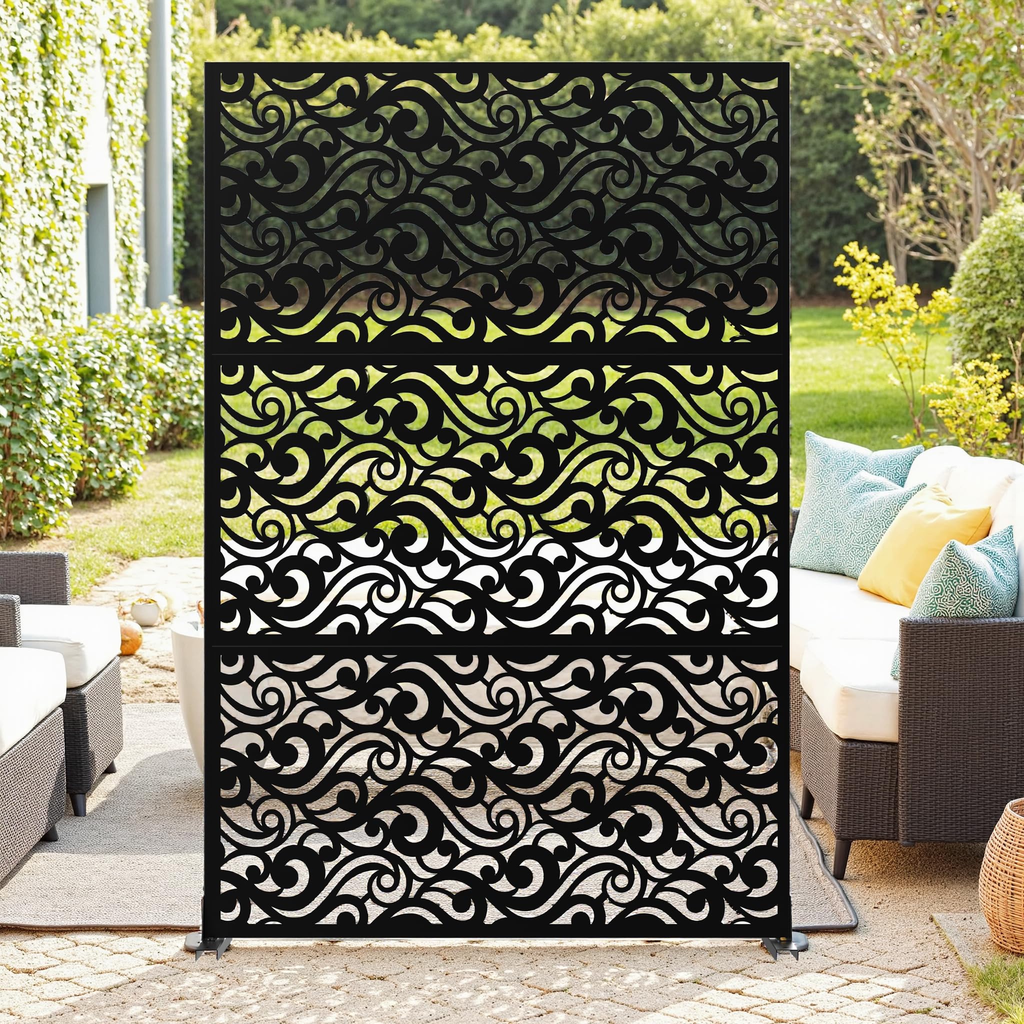 72" H x 47" W Freestanding Metal Privacy Screen - Rustproof Weather-Resistant, 0.39" Gap Decorative Fence for Patio & Garden