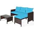 thumbnail image 3 of Costway 3PCS Patio Wicker Rattan Sofa Set Outdoor Sectional Conversation Set Turquoise, 3 of 10