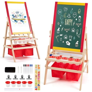 Costway Bacs de Rangement pour Rouleaux de Papier à Chevalet Artistique pour Enfants à Rabat Double Face