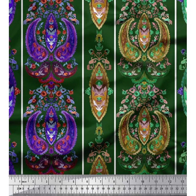Soimoi Modal Satin Fabric Stripe & Paisley Ethnic Print Sewing Fabric Yard 42 Inch Wide
