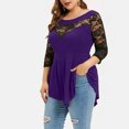 thumbnail image 4 of Heliisoer Plus Size Floral Lace Women Solid O-Neck Asymmetric Three Quarter Tops, 4 of 8