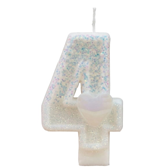 Goleeg Birthday Candle Number 4 White Iridescent Glitter Birthday Candles Cake Topper Decorations for Party Celebration Decor Supplies