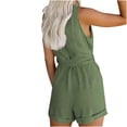 thumbnail image 3 of biudgviw Women's Plus Size Rompers Summer Casual V Neck Button down Belted Sleeveless Jumpsuits Loose Short Overalls with Pockets, 3 of 6