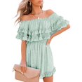 thumbnail image 1 of Women‘s Summer Off Shoulder Dress Pleated Flowy Neck Belt Printed Dress, 1 of 4