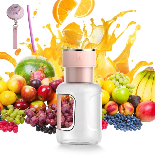 Plastic Juicer Cup Portable Blender Personal Shaker 18x18x9cm Large Capacity USB Rechargeable For Smoothies And Juices 1Pcs Pink Rkxzt