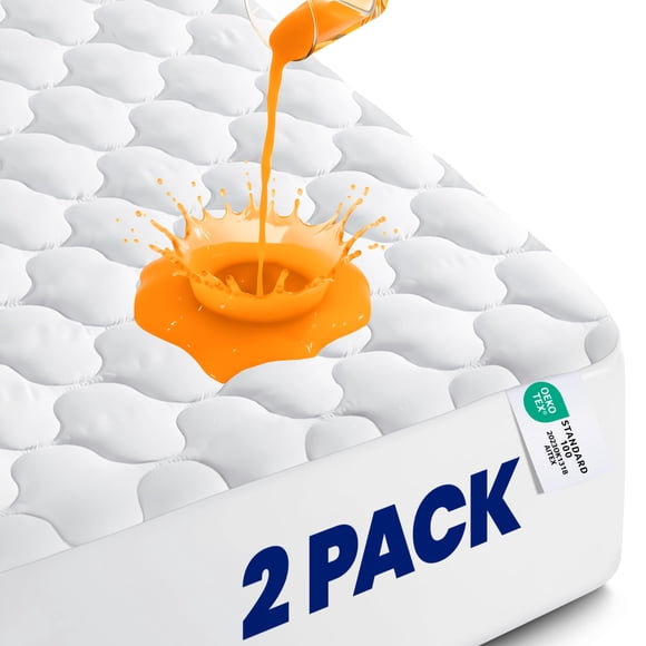 Utopia Bedding 2 Pack Waterproof Mattress Protector, Twin Mattress Pad, Noiseless Quilted Fitted Cover with Deep Pocket Stretches up to 16 Inches (White)