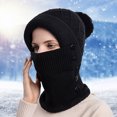 thumbnail image 2 of AWZXDE Women Winter Solid Color Knitted Ski with Scarf and Hood Integrated for Outdoor Riding Cold Defect Warm Pullover Hat Black,One Size, 2 of 4
