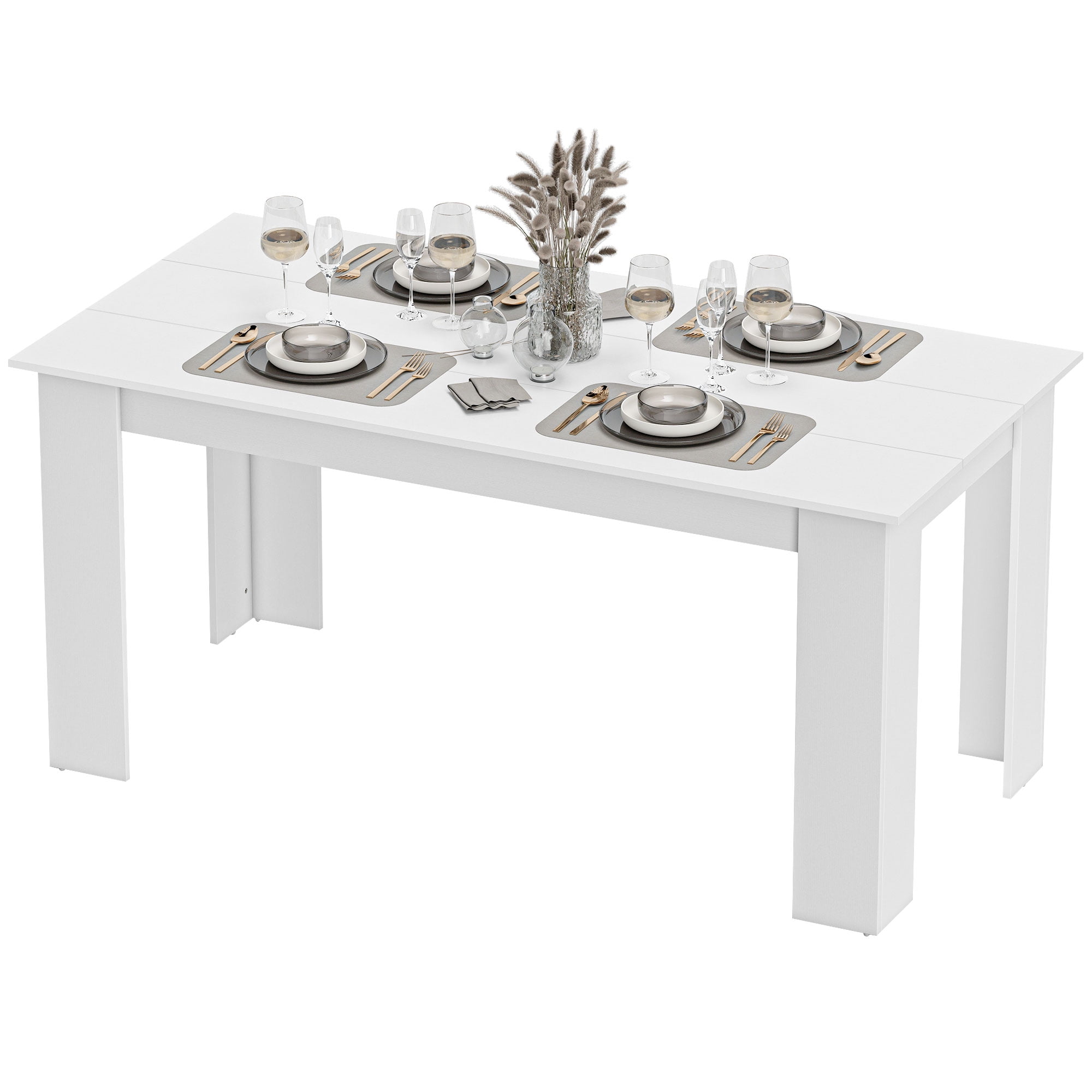 CoSoTower 63" Kitchen Table for 4-6 People, Dining Table with Wood Effect for Dining Room, White
