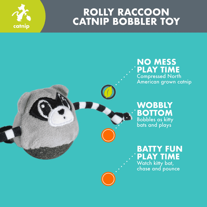 Quirky Kitty Rolly Raccoon Bobbler Herbe à Chat Compressée Jouet pour Chat Balle