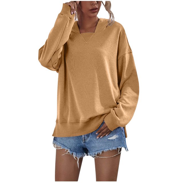 IROINID T-Shirt à Manches Longues en Polyester Réduit pour Femmes, Sweat à Capuche Uni, Jaune