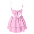 thumbnail image 5 of Women's Summer Blue Sling Dress - Square Neckline Backless Bow, Mesh Fabric, Double Ruffle Hem, Casual/Party, 5 of 5
