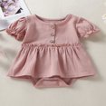 thumbnail image 2 of Newborn Baby Girl Cotton Romper Dress Short Sleeve Solid Color Button Tutu Bodysuit Infant Summer Basic Dress, 2 of 9