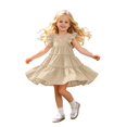 thumbnail image 1 of FhsagQ Robe de Fête à Étages pour Filles avec Manches à Volants et Design Plissé pour l'Été (Kaki Taille 6-7 Ans), 1 of 6