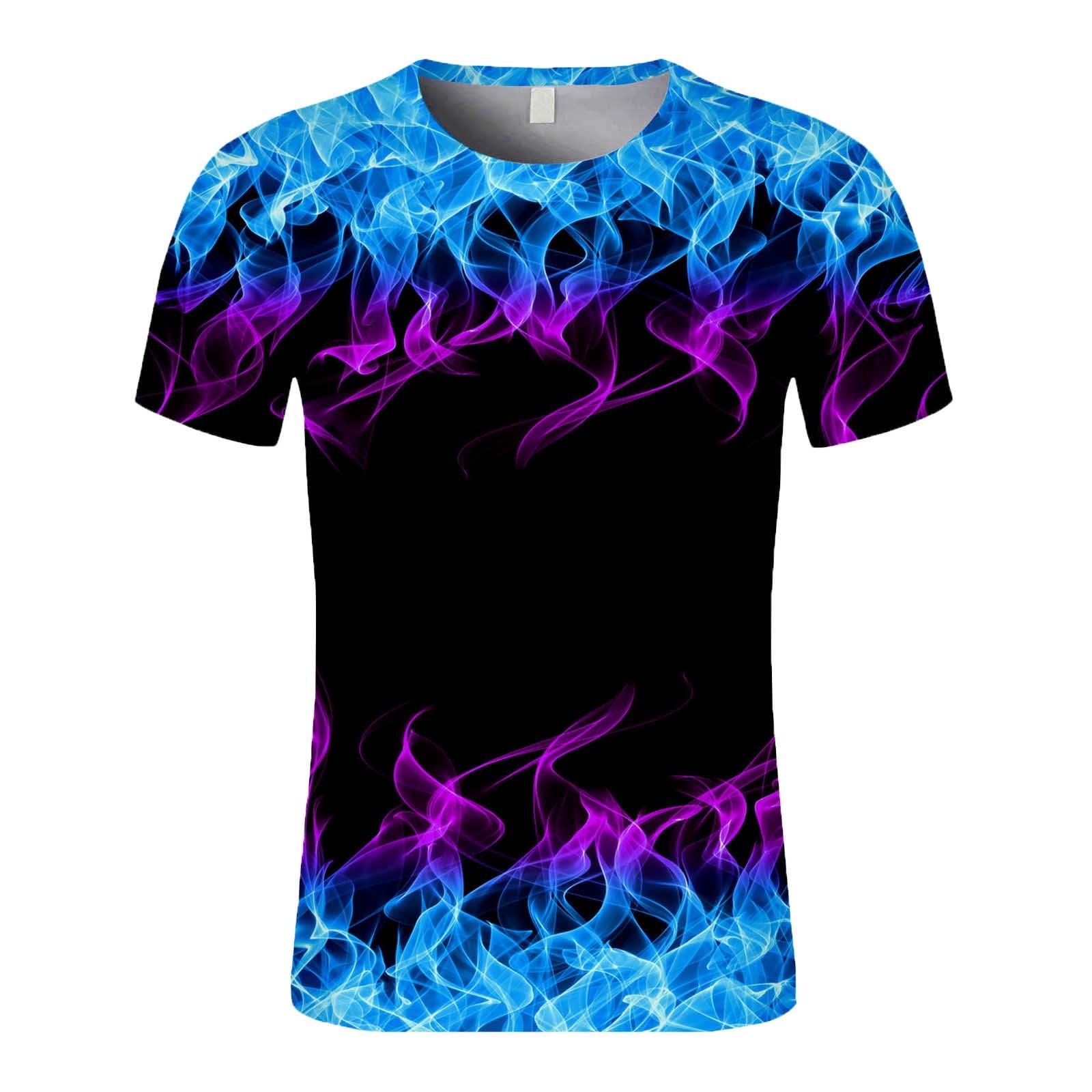 Men Short Sleeve Flame Printing Round Neck Pullover T Shirt Blouse