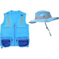 thumbnail image 1 of Cargo Vest for Kids with Reflective Straps & Bucket Hat with Chin Strap - Light Blue - S/M, 1 of 4