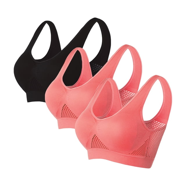 Timegard 3pc Sports Bras for Women Plus Size High Support Wireless Underwear Breathable Mesh Comfy Bras