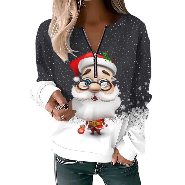 Innerwin Pull de Noël pour Femmes, Col en V, Décontracté, Gris TP