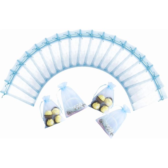 4x6 Organza Bags with Drawstring 100pcs Party Favor Pack for Baby Showers Weddings Candy Jewelry Gifts (Light Blue)