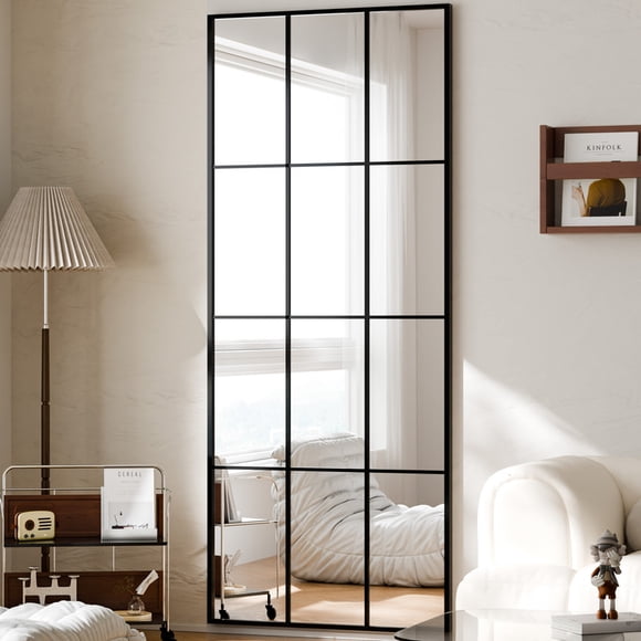 BEAUTYPEAK Miroir Rectangulaire Pleine Longueur à Carreaux 71 Pouces x 30 Pouces Miroir de Décoration Murale, Noir