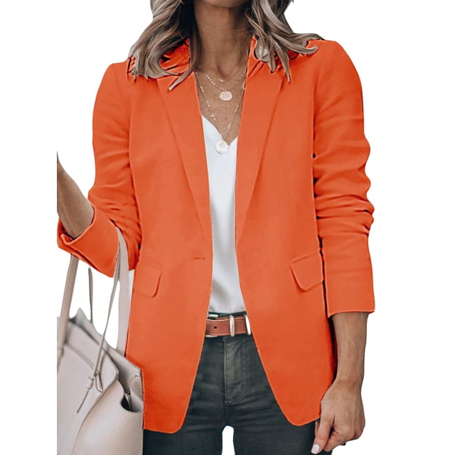 Innerwin Blazers Solid Color Women Cardigan Jacket Work Shawl Neck Slim Fit Business Jackets Orange 5XL