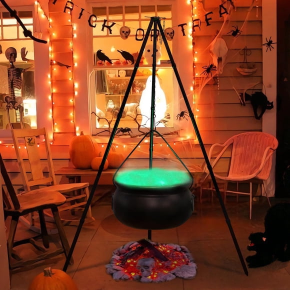 cllios Halloween Decorations Outdoor, Large Cauldron Halloween Decor on Tripod with Timer Lights, Plastic Cauldron Witch Halloween Decorations for Porch Yard Outside