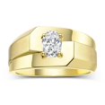 thumbnail image 1 of RYLOS Men's Rings 14K Yellow Gold Ring Classic Solitaire 7X5MM Oval Shape Gemstone Designer Band White Topaz April Birthstone Rings For Men Size 10, 1 of 7