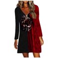 thumbnail image 2 of Robe Ample Décontractée pour Femmes à Col en V Classique à Manches Longues avec Imprimé Floral, 2 of 4