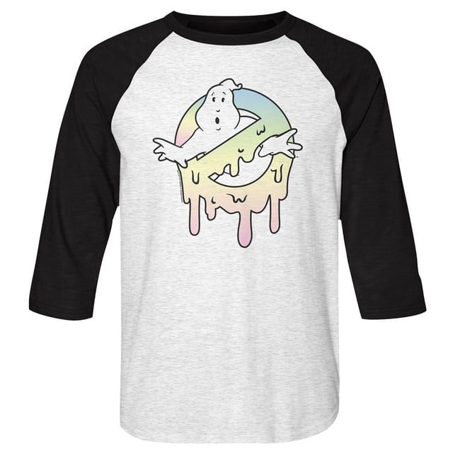 The Real Ghostbusters Slimer White/Black Adult 3/4 Sleeve Raglan T-Shirt Tee