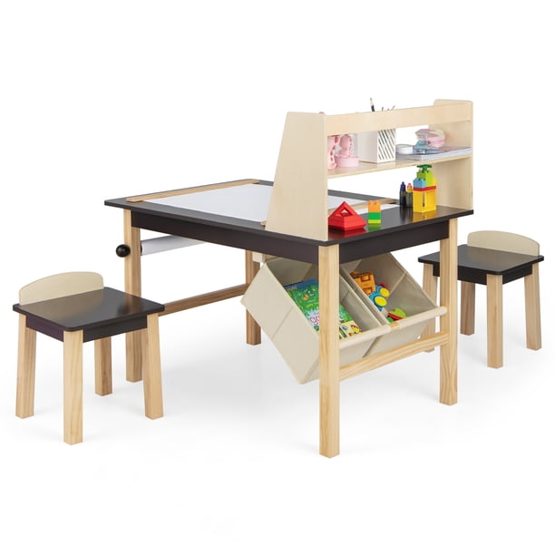 HOMASIS Table Artistique 4-en-1 Enfant Avec Chaise – Bureau, Tableau Magnétique, Tableau Noir, Étagère, Trépied Réglable, Dès 3 Ans
