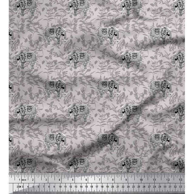 Soimoi Blue Moss Georgette Fabric Palm Tree & Sunset Beach Print Fabric by the Yard 42 Inch Wide