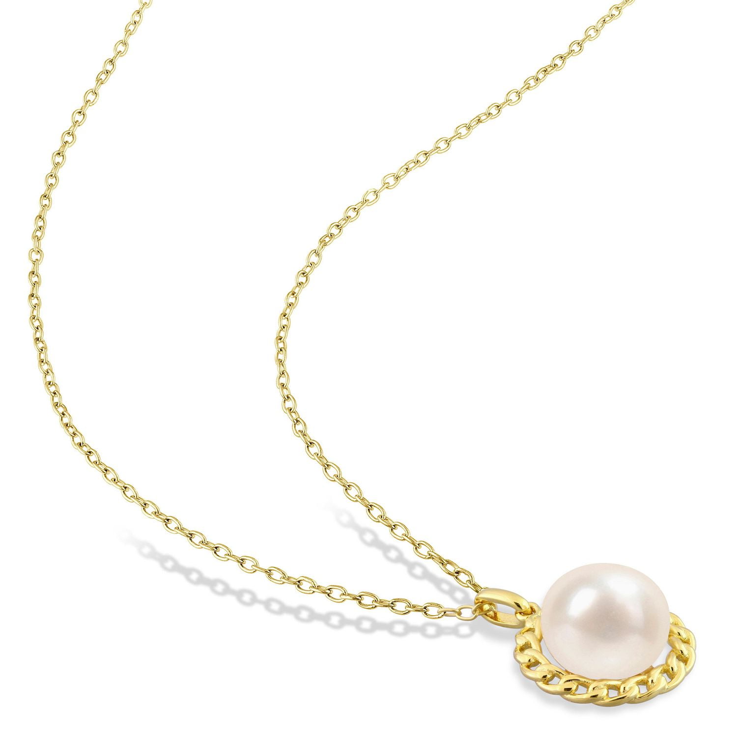 Miabella Freshwater Cultured Pearl Yellow Rhodium Plated Sterling Silver Halo Braided Link Necklace