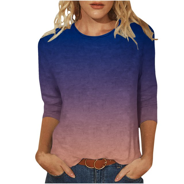 Hauts à Manches 3/4 pour Femmes Mode pour Femmes T-Shirt Ample Imprimé Blouse à Manches 3/4 Col Rond Hauts Décontractés T-Shirts en Coton Femmes T-Shirts pour Femmes Mode T-Shirts à Manches 3/4 pour Femmes