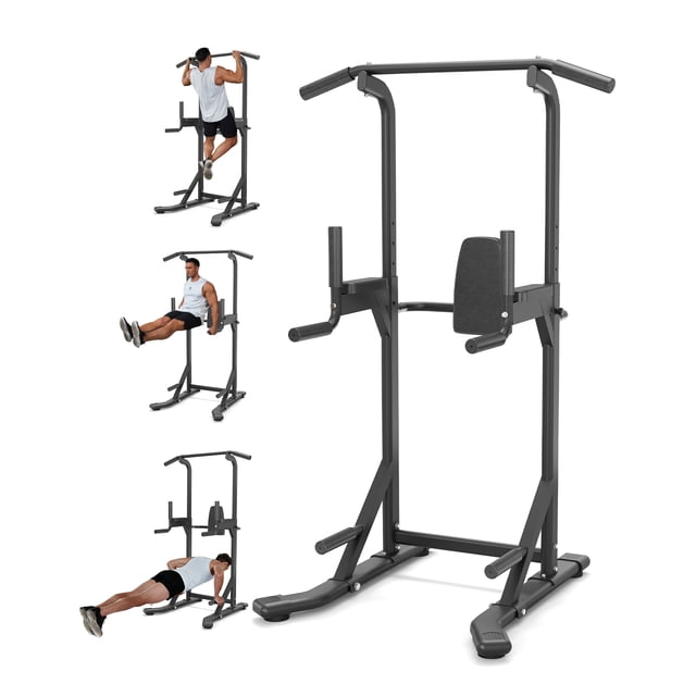 Heavy Duty Power Tower Pull Up & Dip Station - 450LB Capacity - Adjustable Height - Multi-Functional Strength Training Equipment for Home Gym, Pull-Ups, Dips & Leg Raises - Carbon Steel, Black