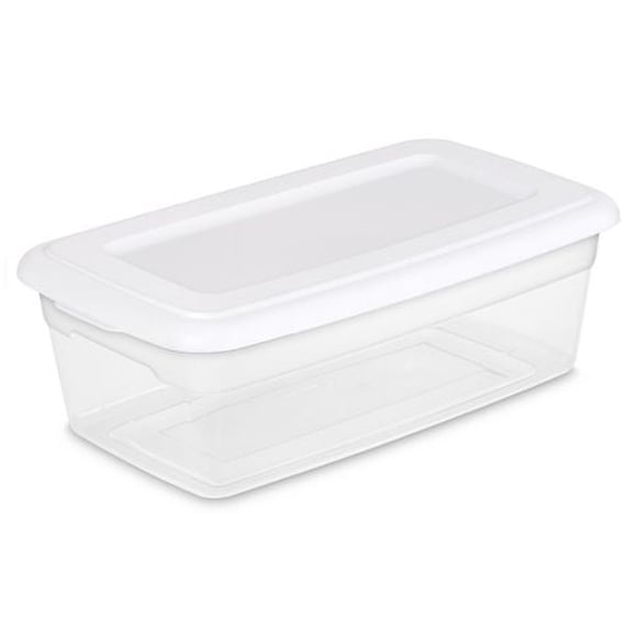 Sterilite 5.7 L Storage Box, Clear Plastic Storage Bin with Snap-on Lid, White