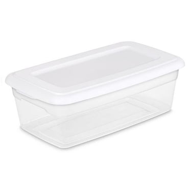 Sterilite 5.7 L Storage Box, Clear Plastic Storage Bin with Snap-on Lid, White