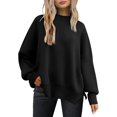 thumbnail image 1 of ORUYROP Women's Crewneck Batwing Long Sleeve Sweater 2023 Fall Oversized Ribbed Knit Side Slit Pullover Top, 1 of 7