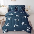 thumbnail image 1 of Erosebridal Ensemble de Literie Rétro à Ancre Format Double, Ensemble de Lit à Thème Nautique, Décor de Chambre Blanc et Marine, Réversible 7 Pcs, 1 of 5