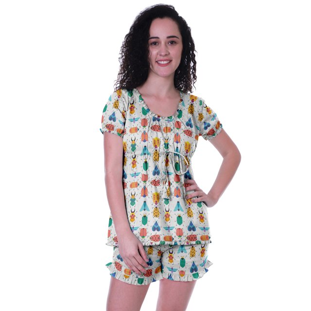 Moomaya Pyjama en Coton pour Femmes, Ensemble de Nuit 2 Pcs avec Shorts, Ensembles de Pyjama avec Shorts