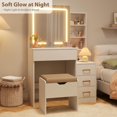 thumbnail image 3 of MIUUKA Makeup Vanity Desk with Sliding Mirror,LED Adjustable Lighting,Charging Station,4 Drawers & 7 Storage Shelves,Vanity Table with Stool,Power Outlet,Bedroom Dressing Table,White, 3 of 7