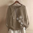 thumbnail image 2 of CHUANK Hauts pour Femmes en Liquidation à Moins de 10$ Hauts pour Femmes Décontractés Printemps Été Manches Longues Coton Lin Imprimé Graphique Pissenlit Col Rond Blouses Vintage Grande Taille, 2 of 4