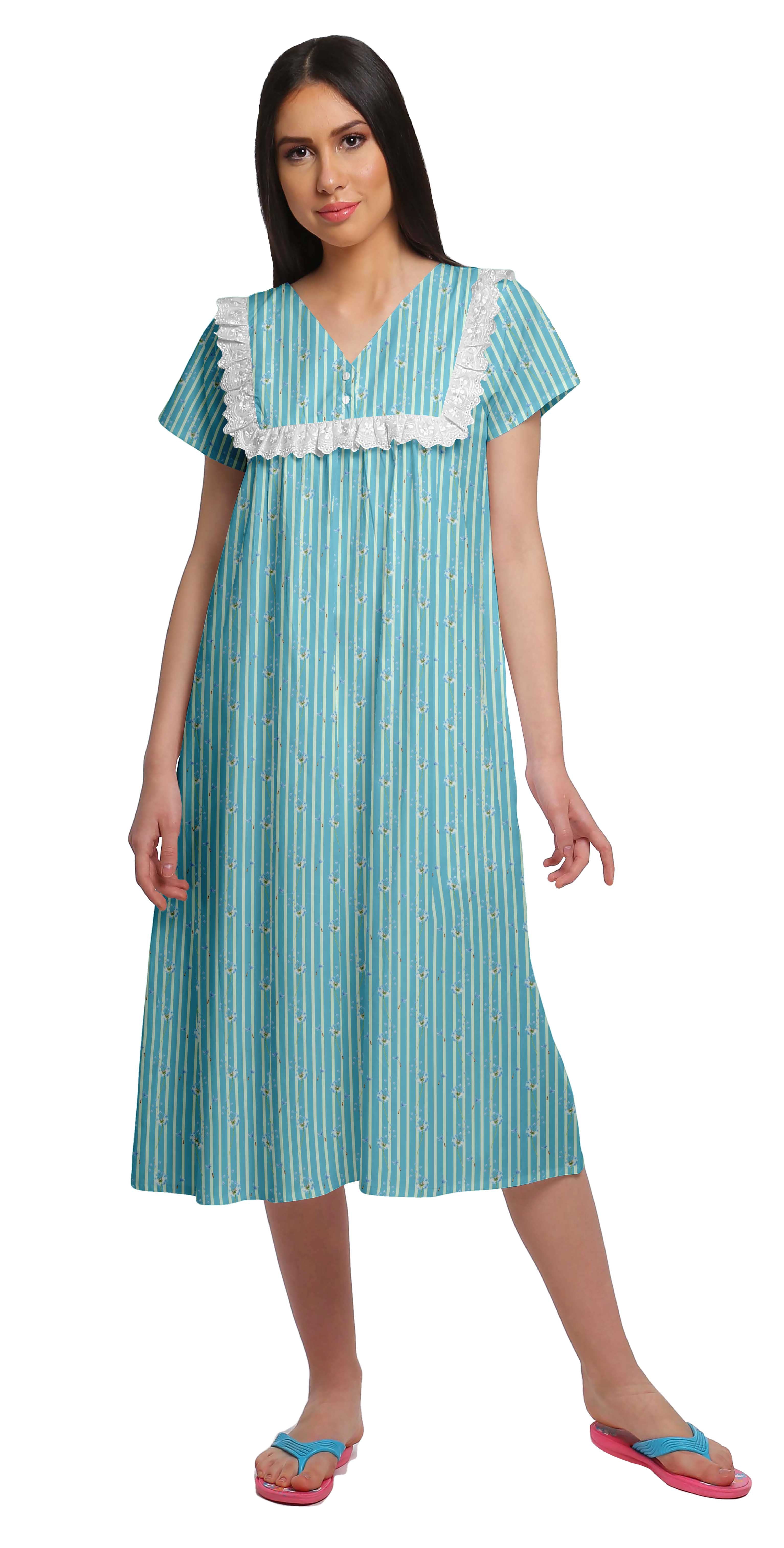 Moomaya Chemise de Nuit d'Allaitement à Col en V pour Femmes, Imprimée, à Manches Courtes