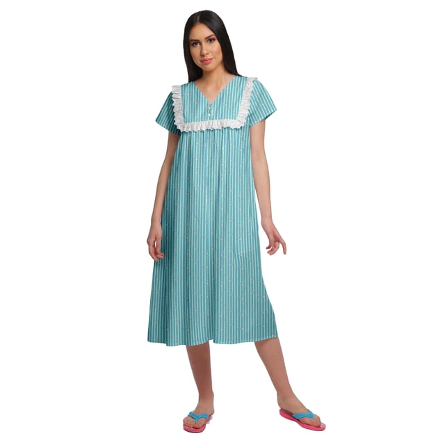 Moomaya Chemise de Nuit d'Allaitement à Col en V pour Femmes, Imprimée, à Manches Courtes