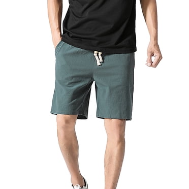 Pisexur Mens Swim Trunks Loose Solid Swim Shorts Summer Cotton Hemp Casual Capris Large Men's Beach Trunks with Mesh Liner