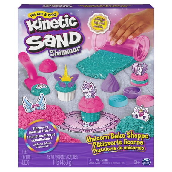 Kinetic Sand Shimmer, Unicorn Bake Shoppe Playset, 16oz Kinetic Sand (Shimmer Teal and Pink Neon), 8 Unicorn Tools, Sensory Toys for Kids Ages 3 and up
