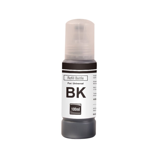Compatible Epson T502 T502120-S Black Ink Bottle by Superink 100ml black inkjet bottle, centered front-facing view of labeled black plastic bottle with pour nozzle; compatible with Epson EcoTank ET and WorkForce ET/ST series (listed models), 24-month shelf life; suitable for refilling EcoTank reservoirs in home or small-office printers.